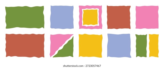  Caja de marco cuadrado doodle. forma de onda dibujada a mano. formas onduladas irregulares de la mano. Vector pegatina rectangular, Anuncio, cuadro de texto, cartel para el Web. Ilustración vectorial