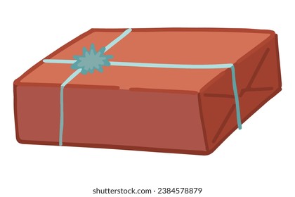 Doodle of square gift box. Holiday attribute cartoon clipart. Contemporary vector illustration isolated on white background.