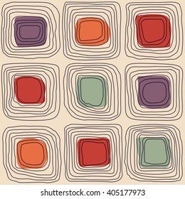 Doodle squares abstract seamless vector pattern. Abstract geometric texture. Tribal background with lines