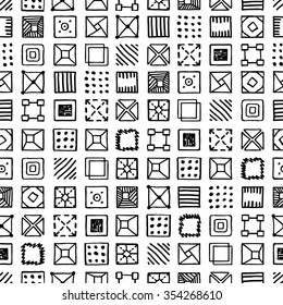Doodle squares seamless pattern, vector