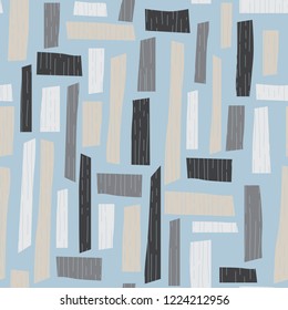 Doodle squares with tree texture. Wooden blocks seamless pattern. Abstract geometric linear square background. Wall, floor grunge texture effect. Children's drawing cartoon style. Vector illustration.