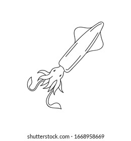 Doodle Squid for coloring.Sea animals for children 's coloring pages.Hand drawn vector illustration isolated on white background