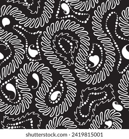 Disfraces y curvas de doodle líneas dibujadas a mano color negro y blanco de la etnia paisley flores sin fisuras. Fondo del vector ornamental. Hermosos adornos de dibujos florales texturados. Textura sin fin.