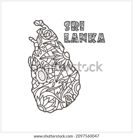 Doodle Sri Lanka map. Eco design. Coloring page book. Hand drawn line art. Sketch vector stock illustration. EPS 10