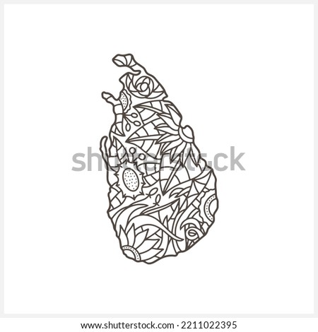 Doodle Sri Lanka map. Eco design. Coloring page book. Hand drawn line art. Sketch vector stock illustration. EPS 10