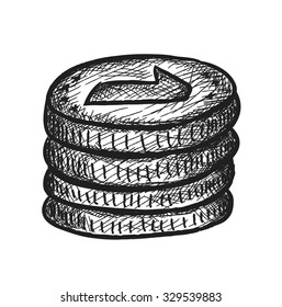 doodle  stacks of coins and currency, vector  illustration icon