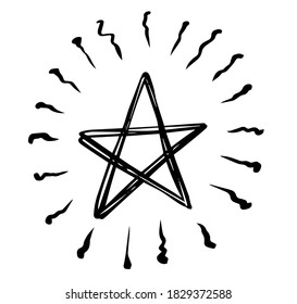 Doodle star burst in vintage style on white background. Black vector hand drawn sketch illustration. Starburst, sparkle, sunburst set. Line sparkle explosion. Marker handdrawn line. Retro spark shine