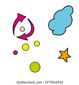 doodle star, cloud and circle arrow vector. additional elements for your design. Vector illustration