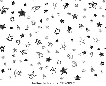 Doodle star confetti seamless pattern. Hand drawn stars background. Vector illustration for print, textile, paper.