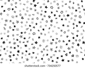 Doodle star confetti seamless pattern. Hand drawn stars background. Vector illustration for print, textile, paper.