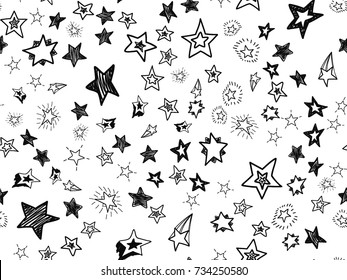 El confeti de la estrella del doodle es un patrón sin fisuras. Estrellas dibujadas a mano de fondo. Ilustración vectorial para impresión, textil, papel.