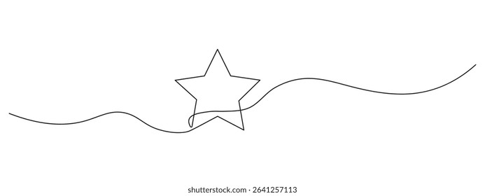 Doodle star in continuous line drawing style. Minimalist black line star sketch isolated on white background. Vector illustration