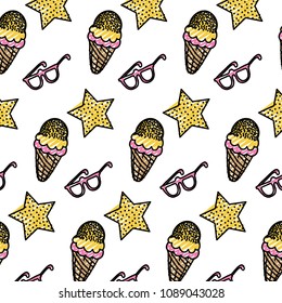 doodle star with ice cream and glasses background