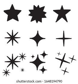 doodle Star icons. Twinkling stars. Sparkles, shining burst. Christmas vector symbols isolated hand drawn style