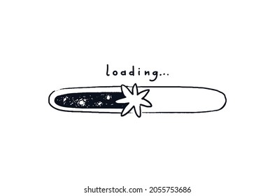 Doodle-Stern Ladebalken einzeln. Handgezeichneter Fortschrittsbalken mit einem Stern auf dem Hintergrund des Sternenhimmels. Beladungsstatus-Vektorgrafik Night and end Tag