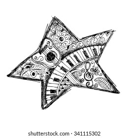doodle star with music and floral