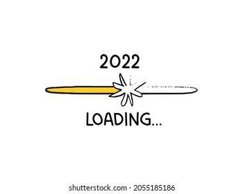 Doodle star on loading bar isolated. Oval Hand drawn progress bar with a star on a yellow background. Colored Vector grunge illustration of a Christmas or 2022 New Year loading status.