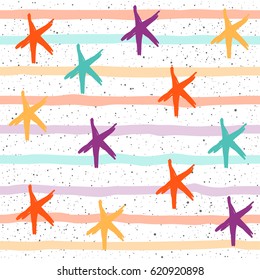 Doodle star seamless background. Childish abstract star pattern for card, invitation, album, scrapbook, holiday wrapping paper, textile fabric, garment, wallpaper, t-shirt design etc. 