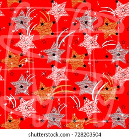 Doodle star seamless background. Colorful star. Abstract childish star pattern for christmas card, new year invitation, poster, book cover, scrapbook, textile fabric, garment.