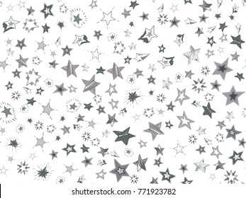 Doodle star seamless pattern. Hand drawn stars confetti on white background. Vector illustration for print, textile, paper.