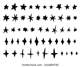 Doodle star set. Hand drawn vector stars and sparkles symbols