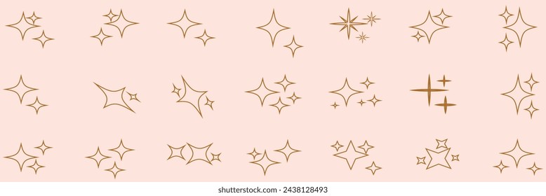 Juego de estrellas Doodle. Estrellas vectoriales dibujadas a mano y símbolos de destellos. Ilustración vectorial.