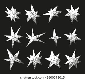 Doodle star shapes set. Textured retro design sparkles. 