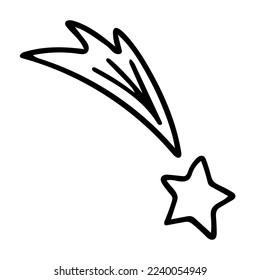 Doodle de estrella con cola brillante. Ilustración vectorial dibujada a mano del cuerpo celestial. Es bueno para colorear el libro de páginas o el diseño de niños en educación.