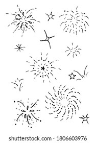 Doodle starburst vector set illustration with hand draw line art style vector.