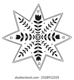 Doodle star.Decorative Swedish element for Christmas, New Year design. Hand-drawn vector illustration isolated on transparent background. Vector illustration EPS10.