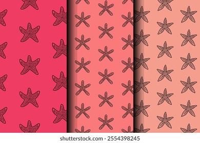 doodle starfish coral pattern on colored background. seamless pattern of starfish background sea star hand drawn isolated seamless pattern collection. starfish line art seamless pattern background.