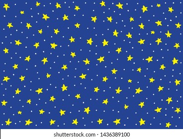 Doodle stars art. Vector stars isolated background. Pattern for children, babies, toddlers. Night sky with hand drawn stars. Backdrop for baby shower decoration. Wallpaper vintage design. Retro style.