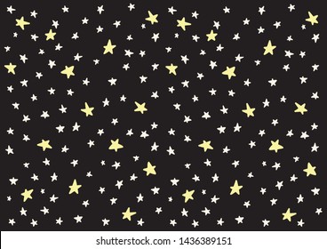 Doodle stars art. Vector stars isolated background. Pattern for children, babies, toddlers. Night sky with hand drawn stars. Backdrop for baby shower decoration. Wallpaper vintage design. Retro style.