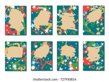 Doodle Stars and Brush Strokes. Set of Bright Covers in Style of Early 90s. Retro Card Design with Firework. Trendy Texture for Posters, Brochures or Book Covers