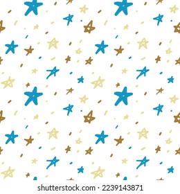 Doodle stars. Cute kids abstract seamless pattern. Boho simple colorful background starry sky