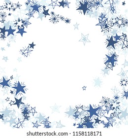 Doodle Stars Frame. Hand Drawn New Year Background for Placard, Poster, Banner. Bright Starry Pattern with Simple Freehand Elements. Pretty Vector Background for Party Decoration.