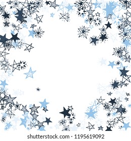 Doodle Stars Frame. Hand Drawn New Year Background for Print, Card, Brochure. Bright Starry Pattern with Simple Freehand Elements. Trendy Vector Background for Party Decoration.