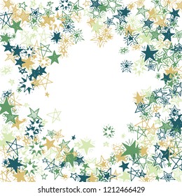 Doodle Stars Frame. Hand Drawn Festive Background for Print, Cover, Brochure. Bright Starry Pattern with Simple Freehand Elements. Cute Vector Background for Party Decoration.