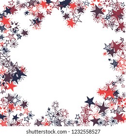 Doodle Stars Frame. Hand Drawn New Year Background for Placard, Cover, Banner. Bright Starry Pattern with Simple Freehand Elements. Pretty Vector Background for Party Decoration.