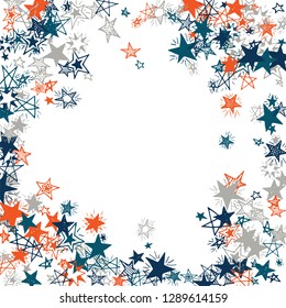 Doodle Stars Frame. Hand Drawn New Year Background for Print, Card, Poster. Bright Starry Pattern with Simple Freehand Elements. Pretty Vector Background for Party Decoration.