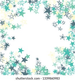 Doodle Stars Frame. Hand Drawn New Year Background for Card, Poster, Banner. Bright Starry Pattern with Simple Freehand Elements. Trendy Vector Background for Party Decoration.