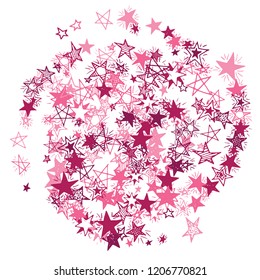 Doodle Stars. Hand Drawn Christmas Background for Placard, Cover, Brochure. Bright Starry Pattern with Simple Freehand Elements. Trendy Vector Background for Party Decoration.