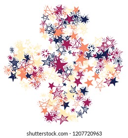 Doodle Stars. Hand Drawn Christmas Background for Print, Card, Poster. Bright Starry Pattern with Simple Freehand Elements. Pretty Vector Background for Party Decoration.