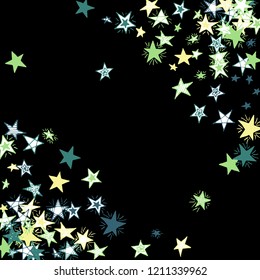 Doodle Stars. Hand Drawn Christmas Background for Print, Card, Brochure. Bright Starry Pattern with Simple Childish Elements. Trendy Vector Background for Party Decoration.