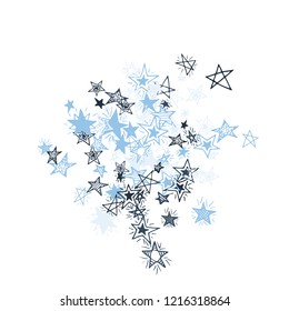 Doodle Stars. Hand Drawn Christmas Background for Print, Card, Brochure. Bright Starry Pattern with Simple Freehand Elements. Funny Vector Background for Party Decoration.