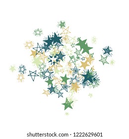 Doodle Stars. Hand Drawn Christmas Background for Placard, Poster, Banner. Bright Starry Pattern with Simple Freehand Elements. Modern Vector Background for Party Decoration.