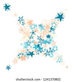 Doodle Stars. Hand Drawn Christmas Background for Placard, Poster, Banner. Bright Starry Pattern with Simple Freehand Elements. Funny Vector Background for Party Decoration.