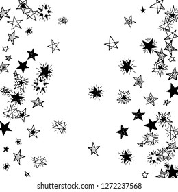 Doodle Stars. Hand Drawn Christmas Background for Placard, Poster, Banner. Bright Starry Pattern with Simple Childish Elements. Pretty Vector Background for Party Decoration.