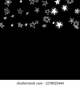 Doodle Stars. Hand Drawn Christmas Background for Print, Card, Brochure. Bright Starry Pattern with Simple Childish Elements. Cute Vector Background for Party Decoration.