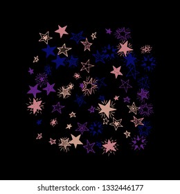 Doodle Stars. Hand Drawn Christmas Background for Print, Cover, Brochure. Bright Starry Pattern with Simple Childish Elements. Modern Vector Background for Party Decoration.